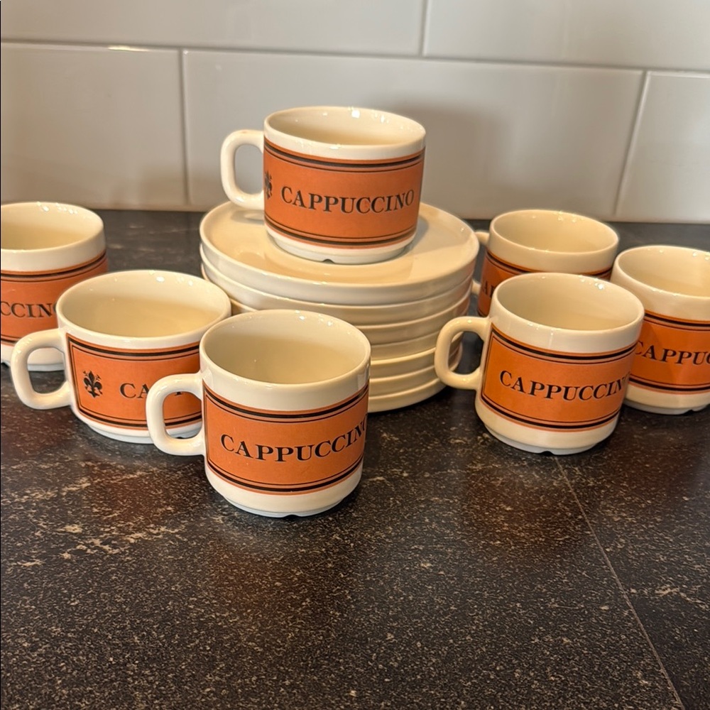 1870 Bavaria Rust Orange and White Cappuccino Mugs